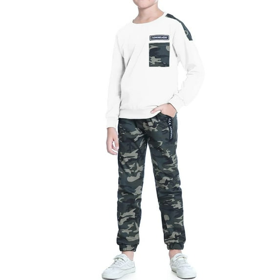 LOLANTA Boys Clothes Casual Camouflage 2 Piece Tracksuit Long Sleeve Sweatshirt Pants Sets