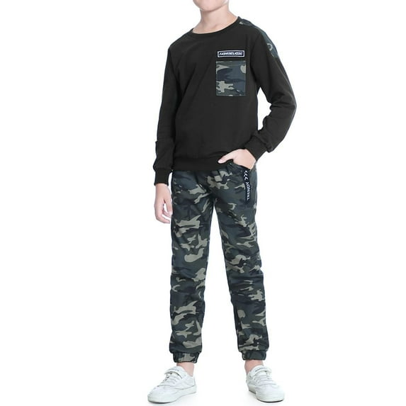 LOLANTA Boys Clothes Casual Camouflage 2 Piece Tracksuit Long Sleeve Sweatshirt Pants Sets