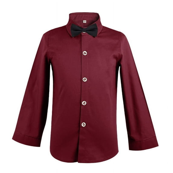 LOLANTA Boys Dress Shirts Button Down Shirt Long Sleeve Boys Kids Shirts and Tie Sets Solid Color Uniforms