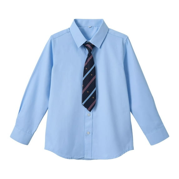 LOLANTA Boys Dress Shirts Button Down Shirt Long Sleeve Boys Kids Shirts and Tie Sets Solid Color Uniforms
