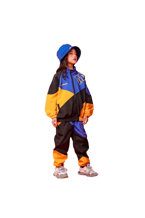 Boys' Girls' Color Block Jacket Track Pants Sets Hip Hop Dance Patchwork Clothes Unisex Streetwear