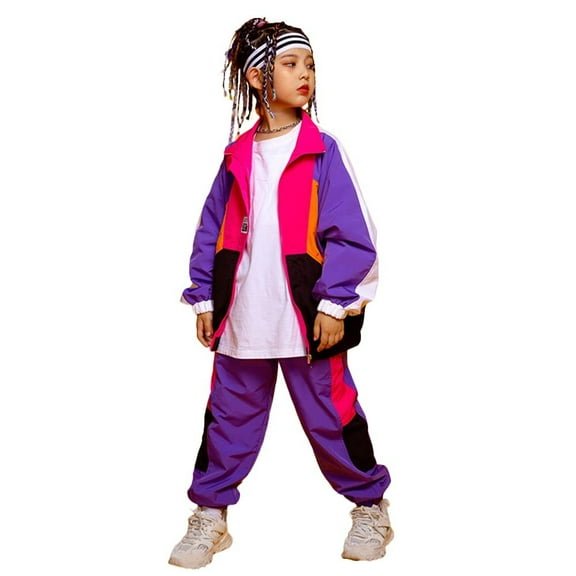 LOLANTA Boys' Girls' Color Block Jacket Track Pants Sets Hip Hop Dance Patchwork Clothes Unisex Streetwear