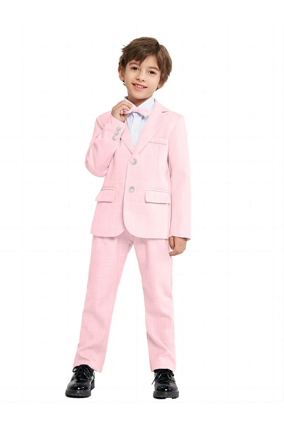 Boys Suit Wedding Ring Bearer Outfit Kids Suit Set, Plaid, Striped Blazer Suit Pants Bow Tie