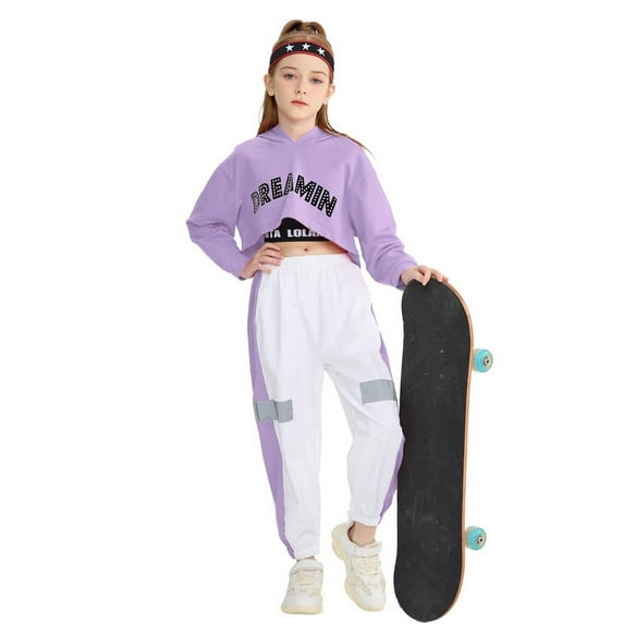 LOLANTA Girls 3 Piece Outfits Cropped Hoodie Tank Top Jogger Pants Set Hip Hop Jazz Street Dance Skateboarding Clothes
