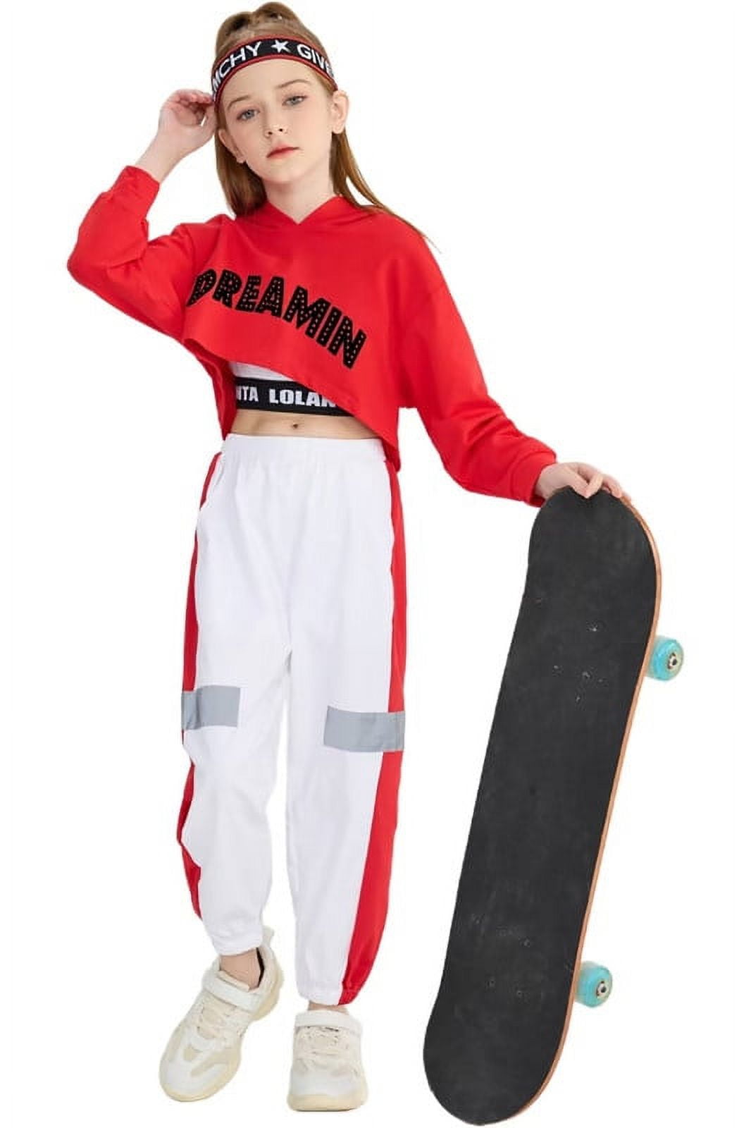 LOLANTA Girls Hip Hop Dance Outfit 3-Piece Set - Checkered K-Pop Costume With Jogger Pants
