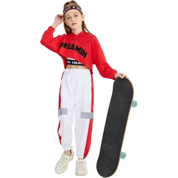 LOLANTA Girls 3 Piece Outfits Cropped Hoodie Tank Top Jogger Pants Set Hip Hop Jazz Street Dance Skateboarding Clothes