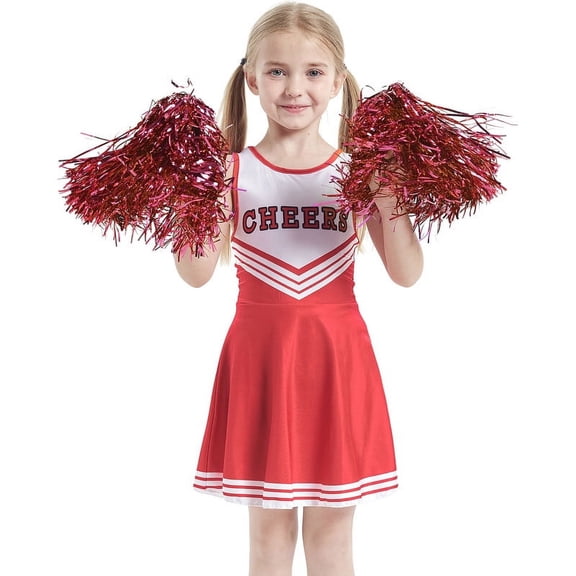 LOLANTA Girls Cheerleader Costumes Dresses Cheerleading Outfit Cheer Uniform Pom Poms