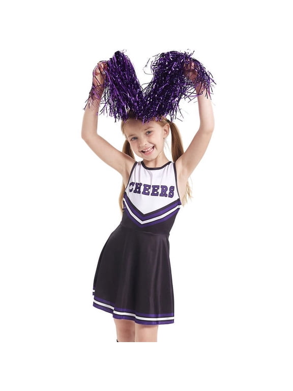 Girls Cheerleader Costumes Dresses Cheerleading Outfit Cheer Uniform Pom Poms