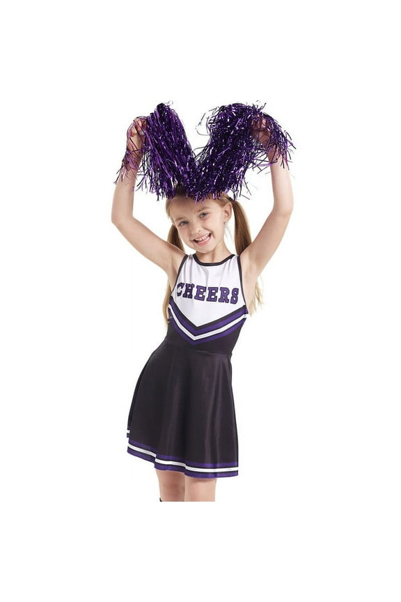 Girls Cheerleader Costumes Dresses Cheerleading Outfit Cheer Uniform Pom Poms