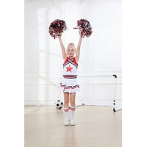 LOLANTA Girls Cheerleading Outfit Cheer Costume For Girls Sleeveless Crop Top&Skirt&Socks&Pom Poms