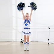LOLANTA Girls Cheerleading Outfit Cheer Costume For Girls Sleeveless Crop Top&Skirt&Socks&Pom Poms