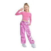 LOLANTA Girls Metallic Jogger Pants Shiny Jazz Street Hip Hop Dance Pants Convertible Leg Opening