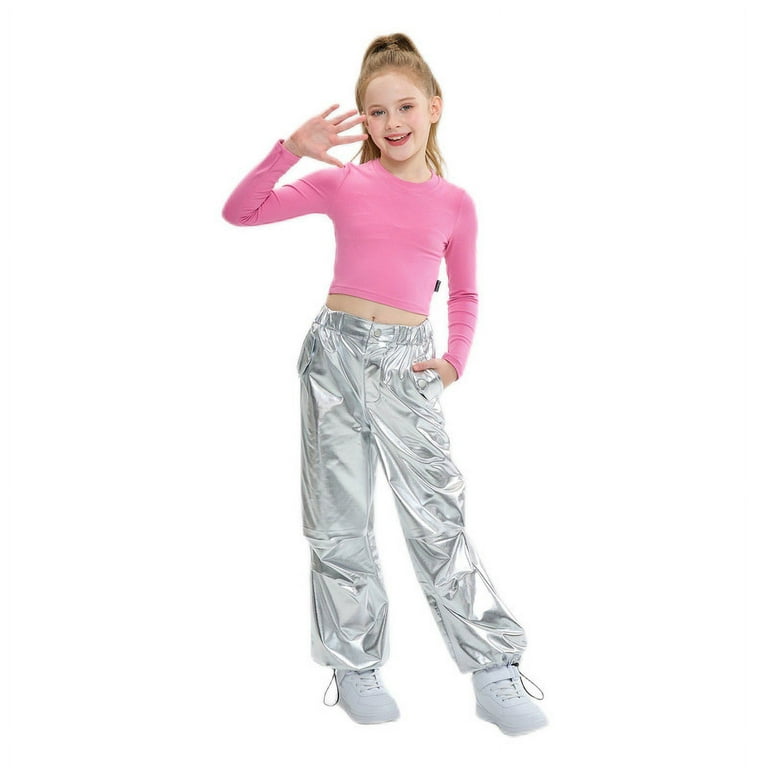 LOLANTA Girls Metallic Jogger Pants Shiny Jazz Street Hip