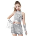 thumbnail image 1 of LOLANTA Girls Sequin Dance Outfit Crop Sequin Top Metallic Shorts with Tassel Arm Sleeves 5-27 Years Recital Costumes, 1 of 8