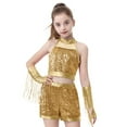 thumbnail image 1 of LOLANTA Girls Sequin Dance Outfit Crop Sequin Top Metallic Shorts with Tassel Arm Sleeves 5-30 Years Recital Costumes, 1 of 8
