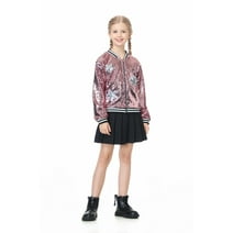 LOLANTA Girls Sequin Jacket, Long Sleeve Kids Bomber Coats with Pockets, Spring Fall Outfits