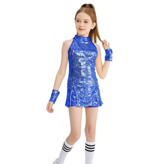 LOLANTA Girls Sequins Dance Clothes Dress Sparkle Hip Hop Jazz Dance Outfit, Sleeveless Top and Shorts
