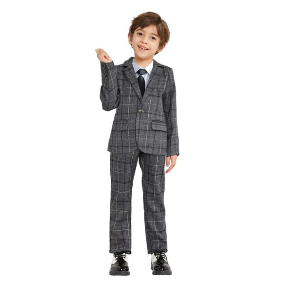 LOLANTA Kids Boys Plaid Suit Fashion Blazer Pants Set 2 Piece Formal Wear Outfit for Wedding