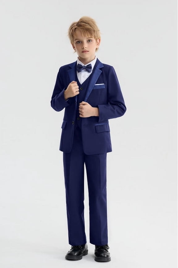 Kids Tuxedo Suits for Boys Ring Bearer Outfit 5 Piece Set Dress Clothes Formal Wear