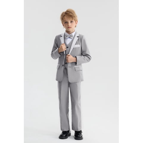 Kids Tuxedo Suits for Boys Ring Bearer Outfit 5 Piece Set Dress Clothes Formal Wear