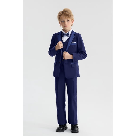 LOLANTA Kids Tuxedo Suits for Boys Ring Bearer Outfit 5 Piece Set Dress Clothes Formal Wear