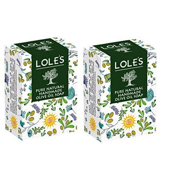 LOLE'S Handmade Olive Oil Soap, 100% Pure Natural Sun Dried Olive Oil Beauty Soap Bar, Ultra Moisturizing Face and Body Care - Vitamin E, SLS-Free, 100% Vegetable - PACK OF 2 (7.05 oz ea)