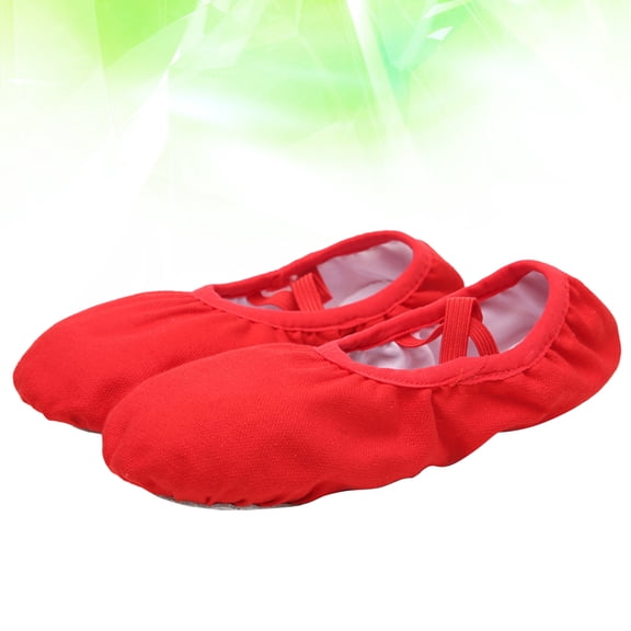 LOLIPPYY 1 Pair Red Canvas Ballet Booties for Girls with Elastic Band, Simple Design Perfect for Yoga