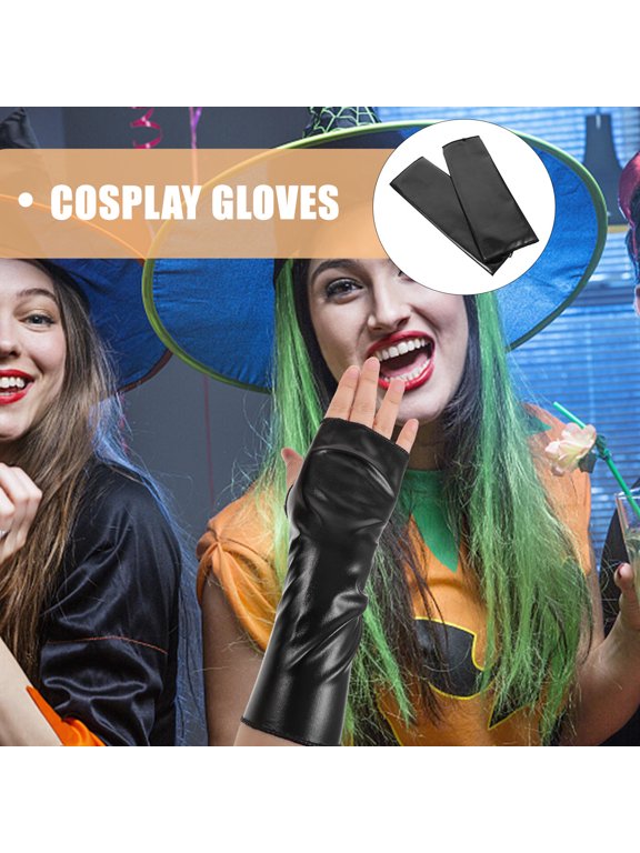 1 Pair Black Gloves Cosplay in Patent for Photography Sessions