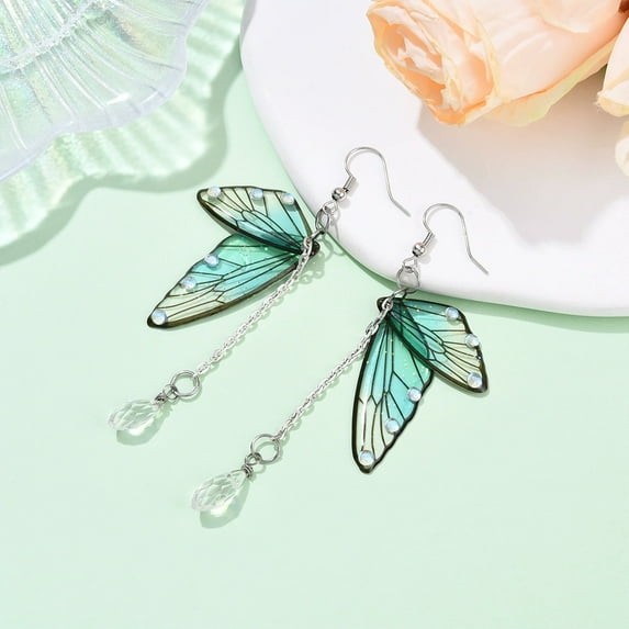 LOLIPPYY 1 Pair Butterfly Dangle Earrings for Women - Rhinestone Butterfly Wing Ear - Nature Inspired Animal Jewelry for Parties and Cosplay