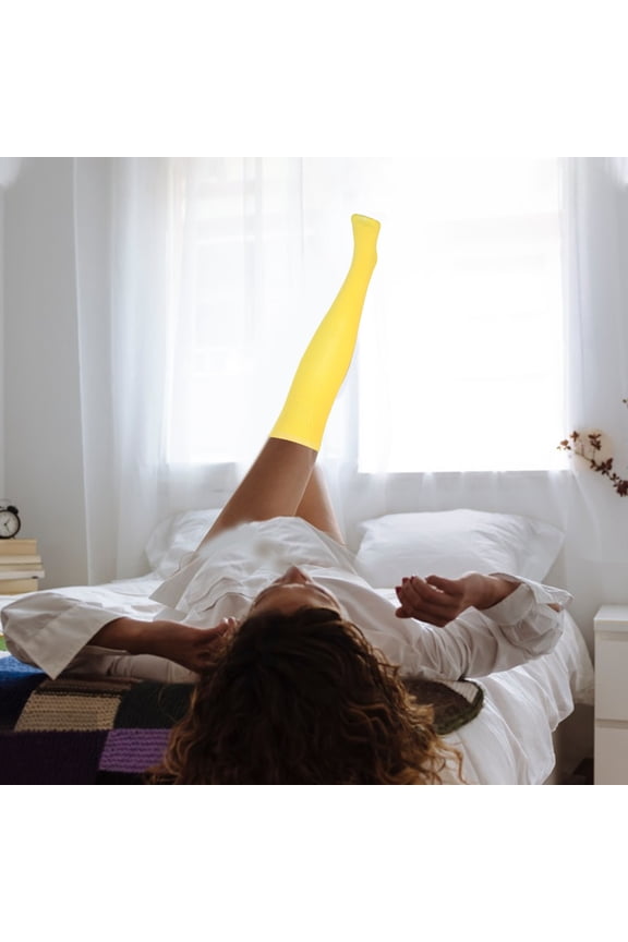 1 Pair Cheerleading Socks High Knee Yellow Polyester For Elastic Fit Ideal For Parties And Cosplay