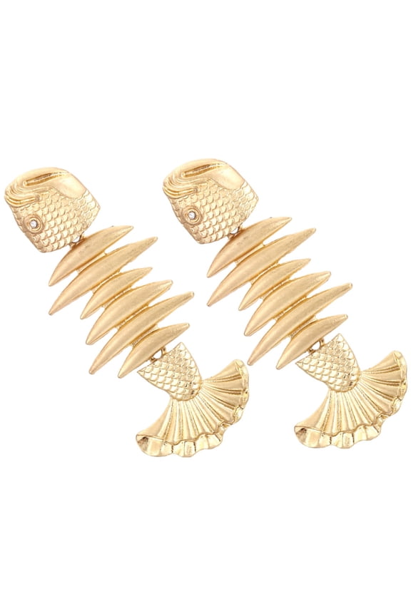 1 Pair Fish Bone Earring Woman Vintage Style Alloy Decoration for Vacation 2.9*7.3in
