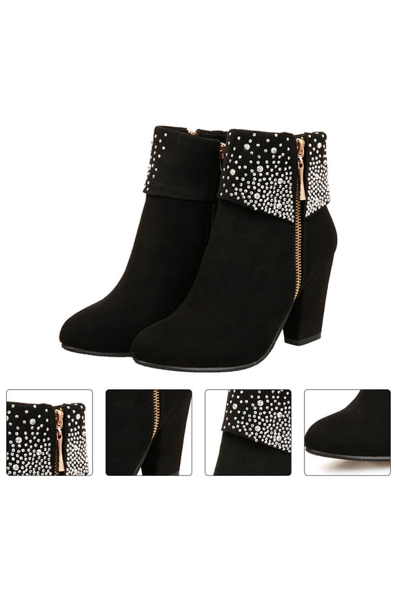 Women's Black PU Ankle Booties, 1 Pair Comfortable Footwear for Autumn and Winter Seasons