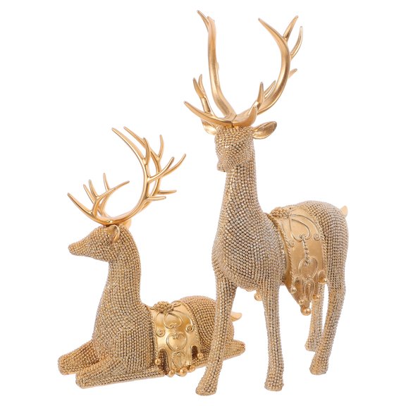 LOLIPPYY 1 Pair Golden Deer Figurine Statue, Resin Elk Display Craft