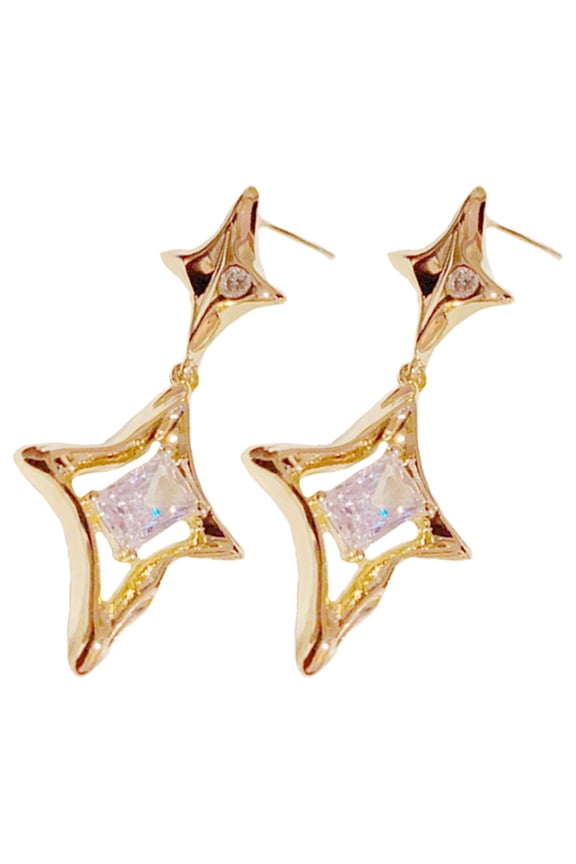 1 Pair Minimalist Star Earrings Ear Studs Women Golden Rhinestone Decorative Earrings Formal Wear