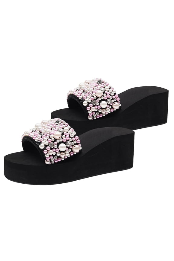 1 Pair Platform Beach Shoe Women Slides Sandals Comfortable to Wear Black EVA for Home Use
