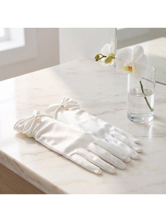 1 Pair Romantic Gloves for Women Vintage Style Silk for Dances