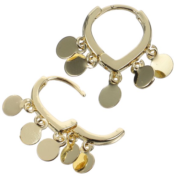 LOLIPPYY 1 Pair Round Disc Dangle Earrings Golden Zinc Alloy Disc Decoration Wedding