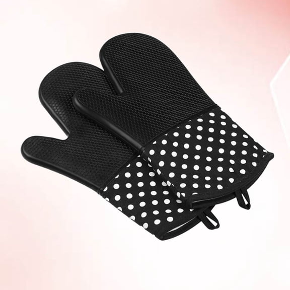 LOLIPPYY 1 Pair Silicone Heat Resistant Baking Gloves for Cooking BBQ Protective Cover Black