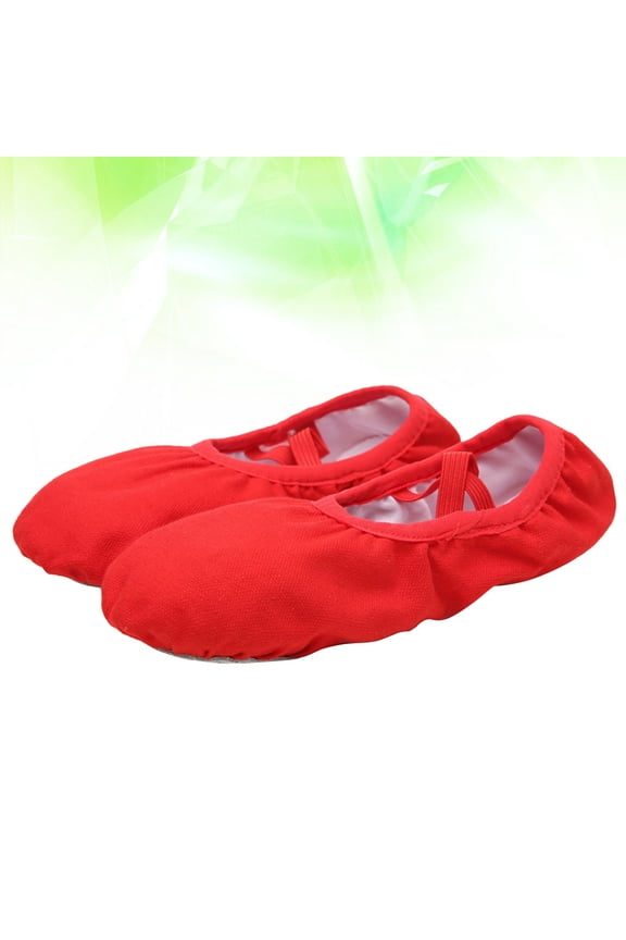 Girls' Red Split Sole Ballet Shoes, 1 Pair Breathable Round Toe Dance Footwear