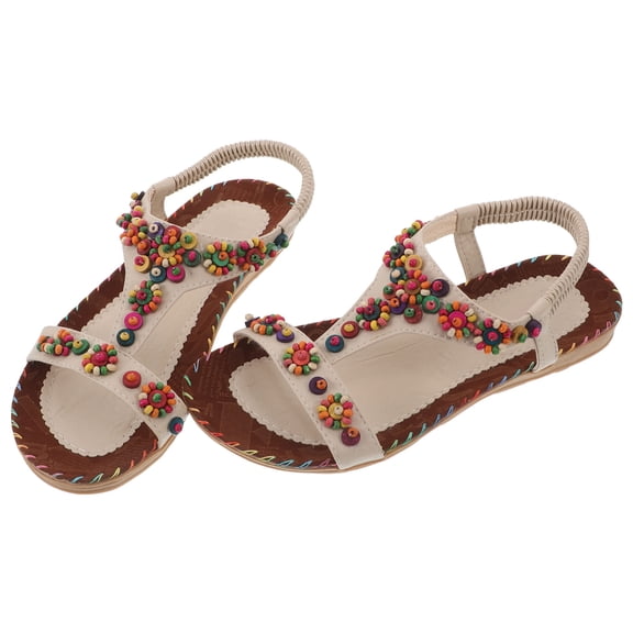 LOLIPPYY 1 Pair Summer Ankle Flats Beige Non-slip Summer Footwear for Women Outdoor Travel