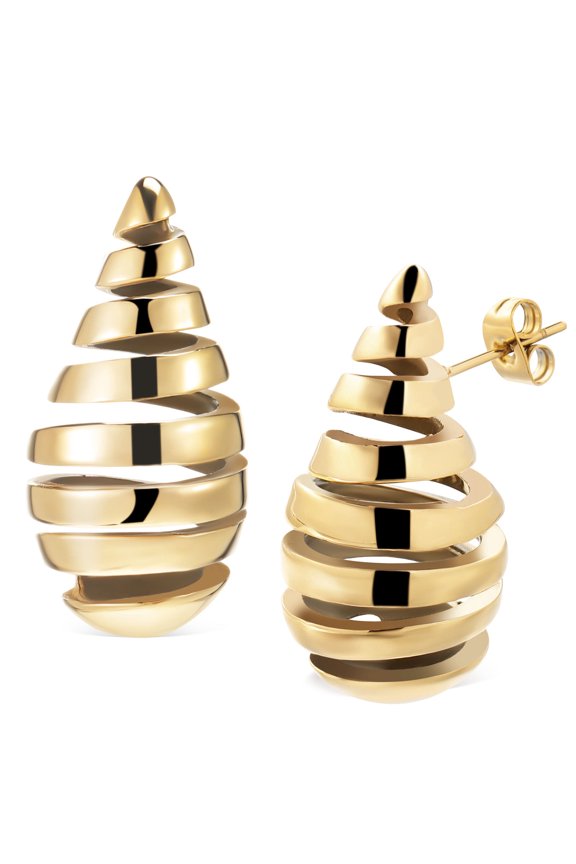 1 Pair Teardrop Dangle Earring Spiral Pattern Golden Comfortable to Wear for Women