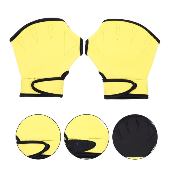 LOLIPPYY 1 Pair Yellow Webbed Swim Gloves with Nylon Material for Enhanced and Special Shape Design