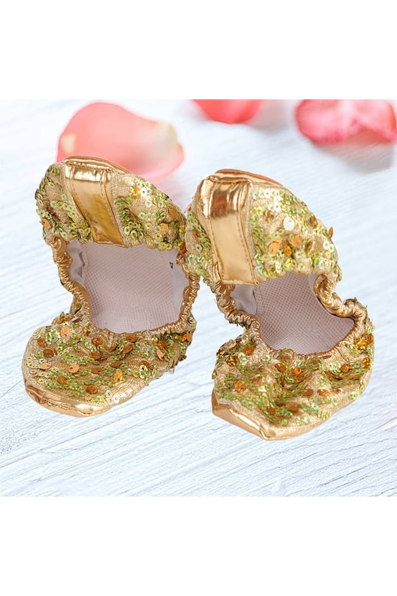 1 Pair of Women's Latin Salsa Dance Shoes PU Round Plate Golden