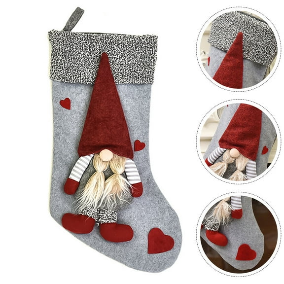 LOLIPPYY Christmas Gnome Doll Stocking in Grey - 1 Pc Decorative Bag Accessory for Holiday Decor