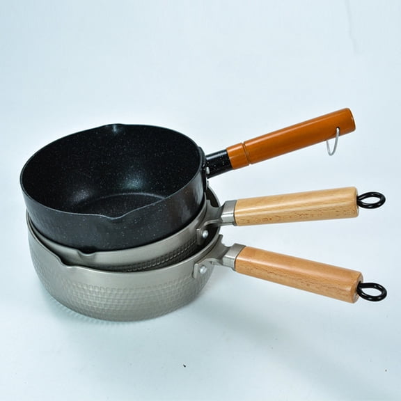 LOLIPPYY 1 Pc Non-stick Milk Pot Round Bamboo Material with Anti-scald Handle for Cooking Milk Sauces for Families