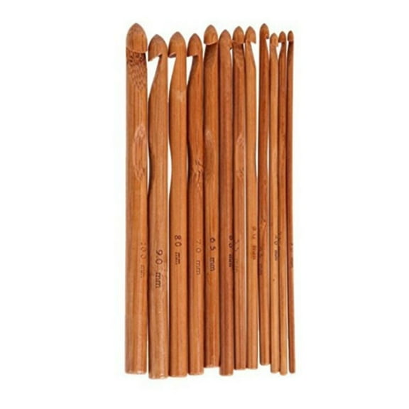 LOLIPPYY 1 Set of 12Pcs Knitting Rod Knitting Crochet Wheel Needle Knitting Stick Smooth Knitting Needle Set Hand Knitting Tool for Sweaters Scarves Carpets (Light Brown)