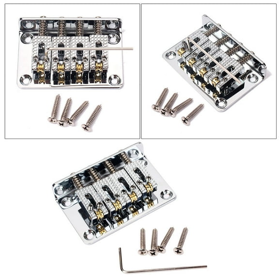 LOLIPPYY 1 Set Adjustable Top Load Strings Sweet Tone Metal Silver Guitar Bridge for 4 String Bass