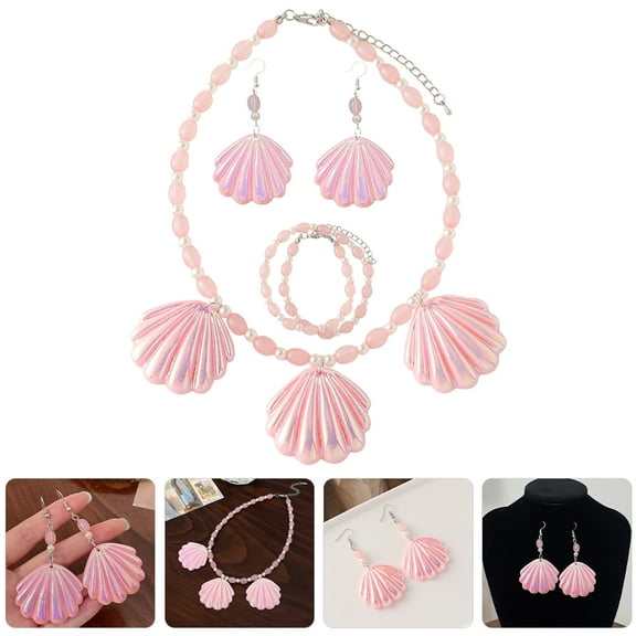 LOLIPPYY 1 Set Charming Beach Jewelry Natural Seashell Jewelry Set Pink Metal Decoration