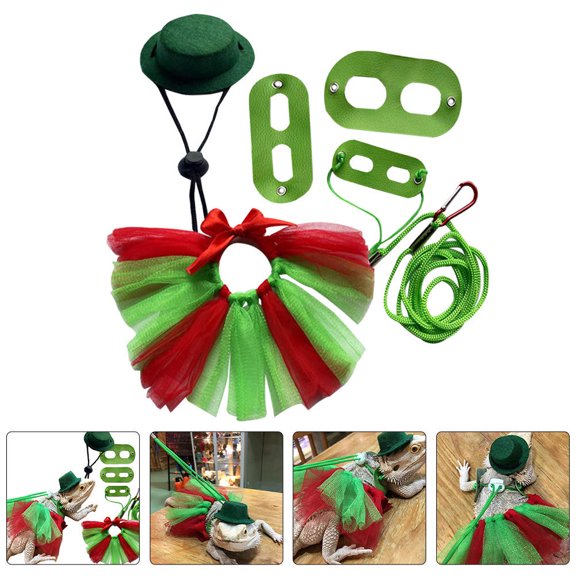 LOLIPPYY 1 Set Christmas Gecko Harness and Leash with Skirt for Reptile Walking and Holiday Celebration