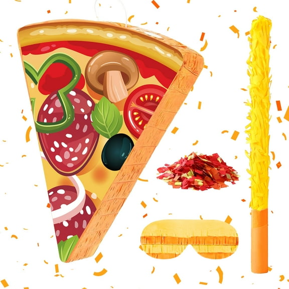 1 Set Pizza Pinata Party Favor Includes Stick Blindfold and Confetti Food Themed Birthday Party Decoration for Birthday Baby Shower Supplies